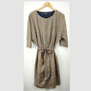 Brooks Brothers Beige and Navy Geometric Midi Dress